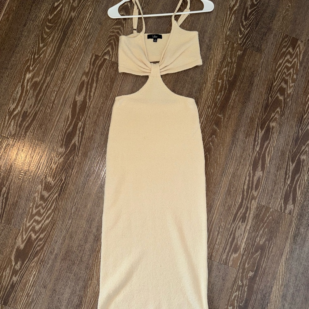 Lulu's Cream Midi Dress with Cut-Out